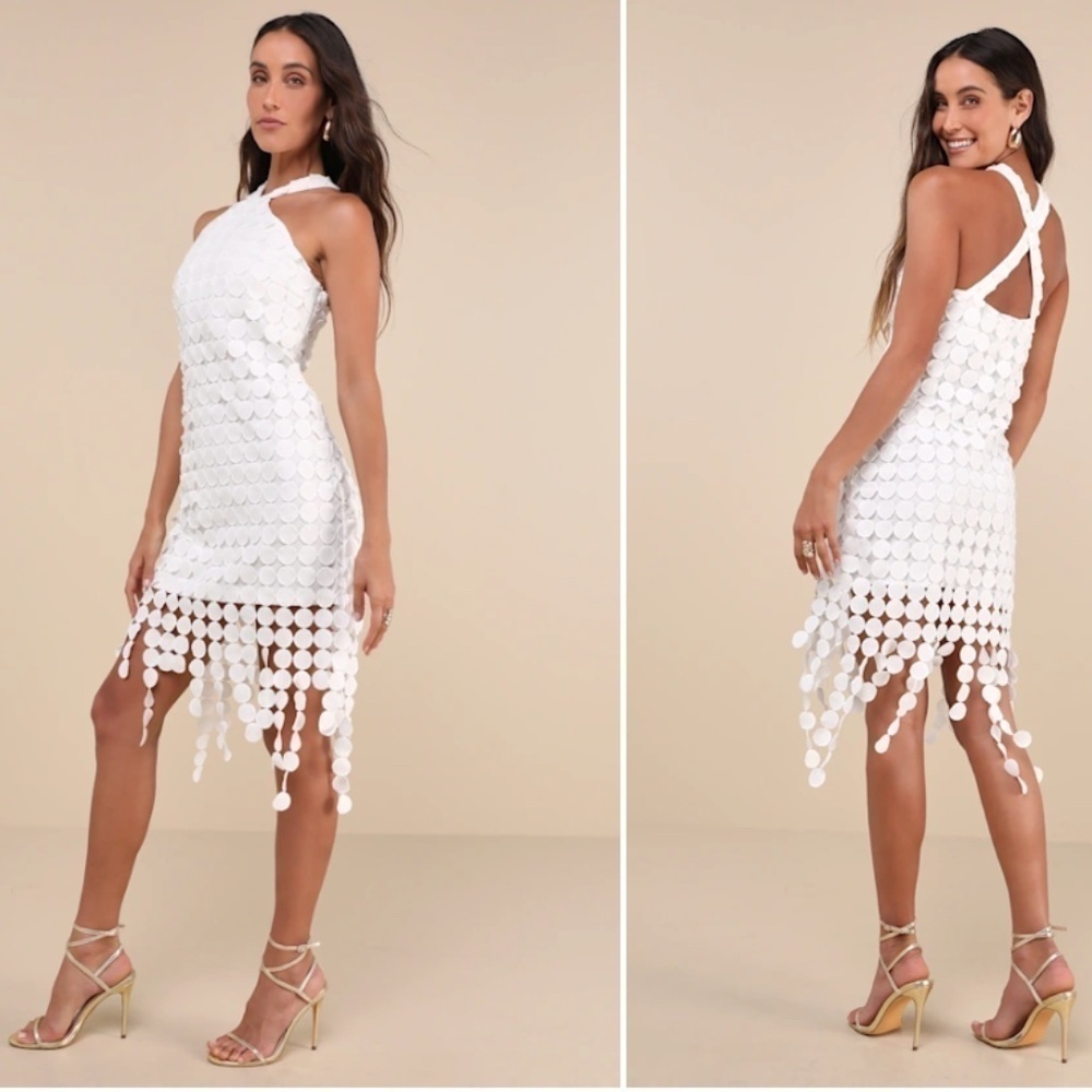 LULU's Bridal Chic Modern Sexy Minimalist Engagement Wedding Shower Mini Dress - Picture 1 of 4